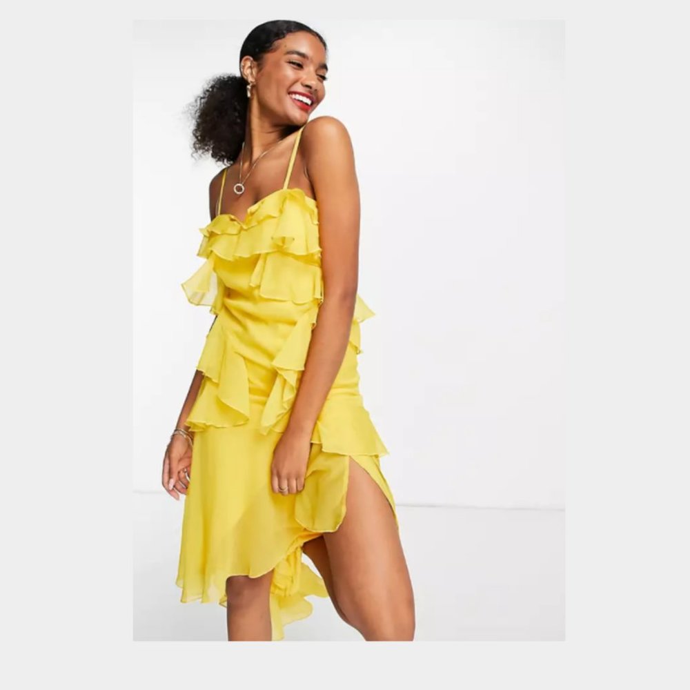 Asos Design Women's Bias Cut Midi Dress with Ruched Back Detail - US 8